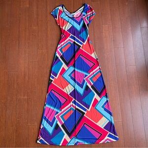 Geometric Open Back Multicolor‎ Maxi Dress